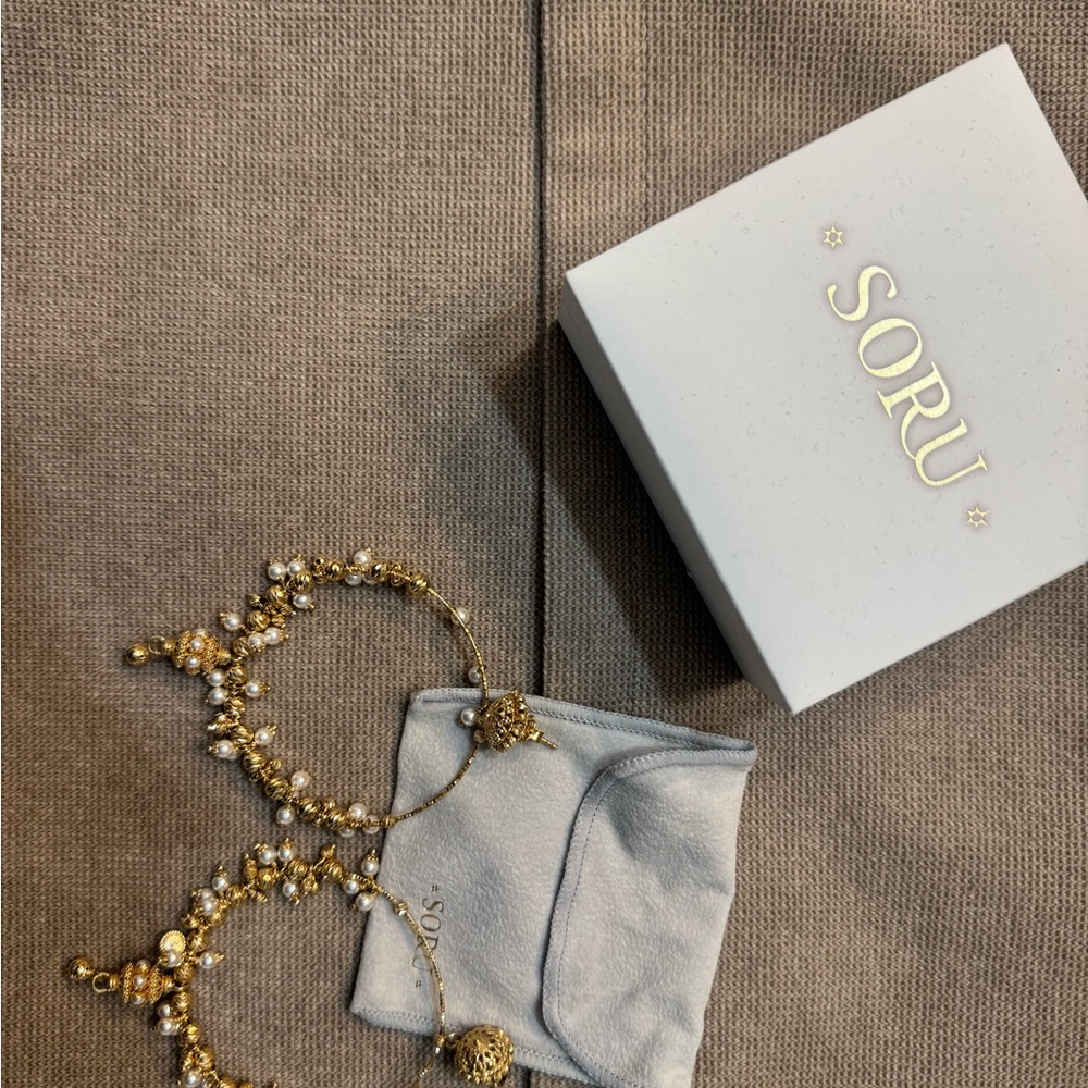 ✨ SORU Gold Pearl Hoop Earrings with Box & Pouch ✨